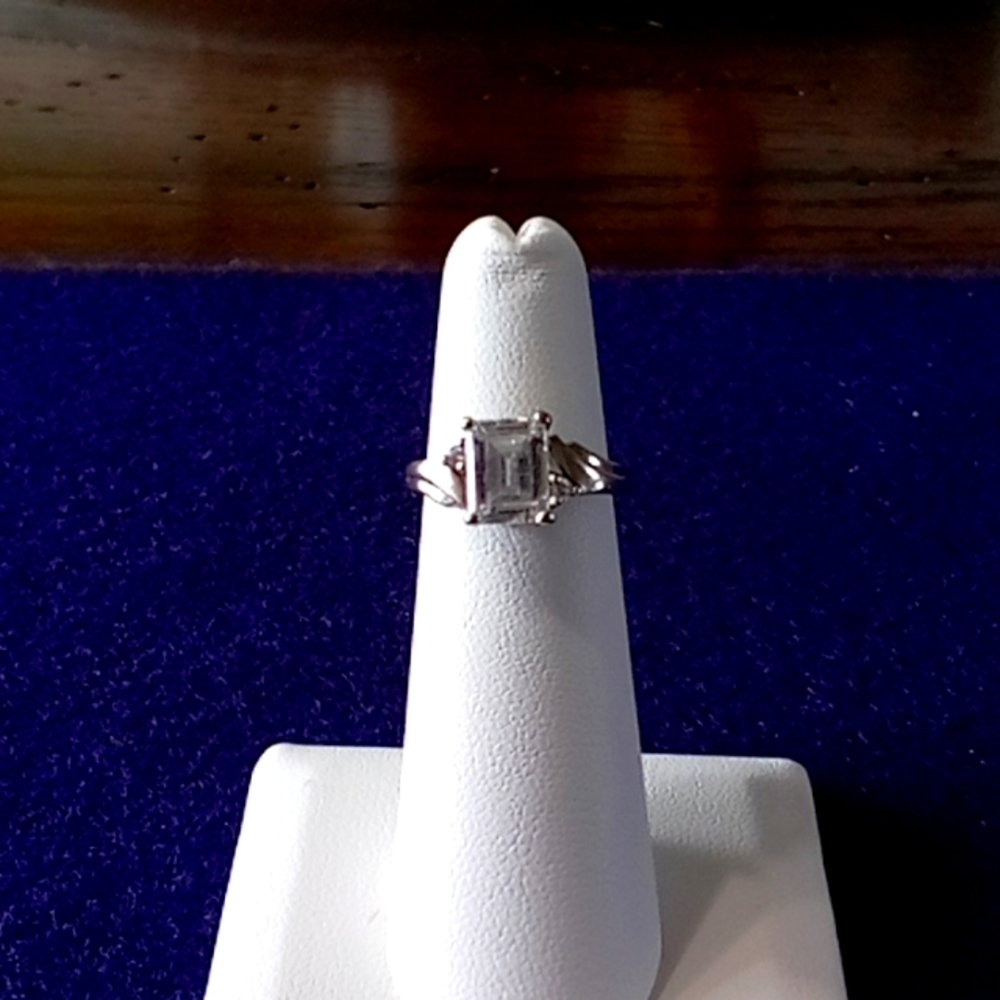 Vintage 1990's  Diamonique 10k White Gold Emerald Ring